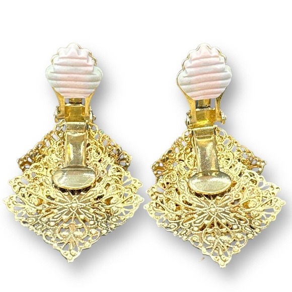 Vintage Sarah Cov EARRINGS Clip On Gold Tone Filigree - Picture 7 of 8